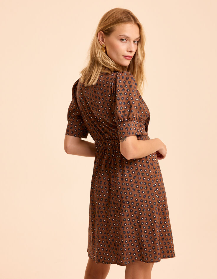 Robe camel imprim&eacute; fleurs noires I.Code-1