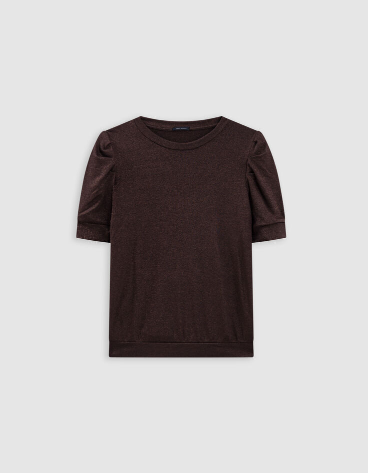 Iridescent brown ribbed knit T-shirt-5