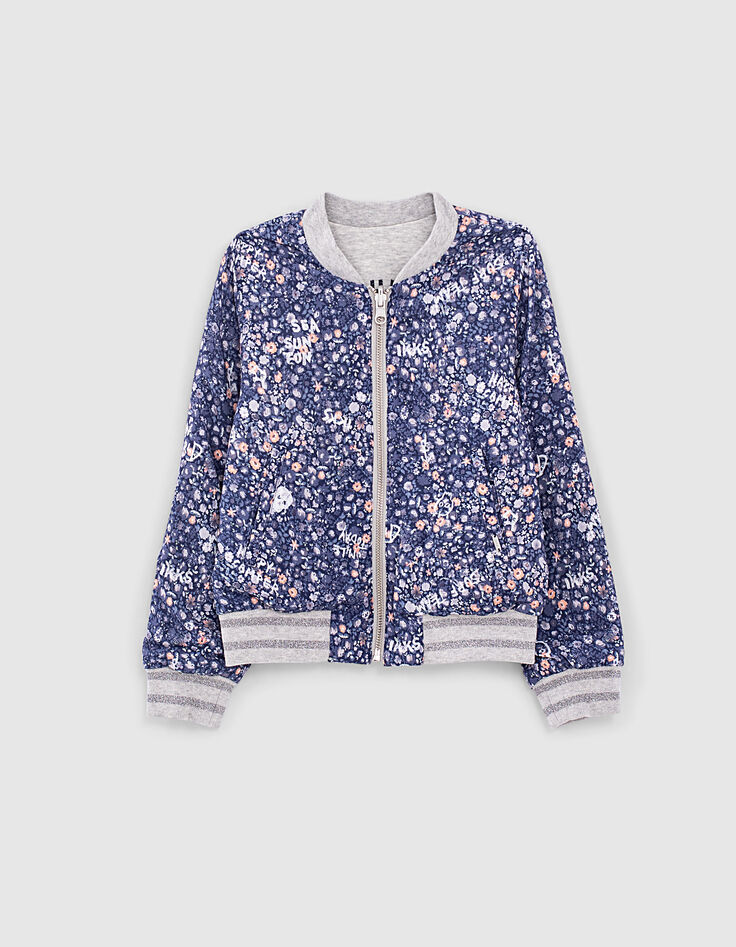 Mädchen-Wende-Bomberjacke, Ecovero®, Blumen-Print und Grau-2