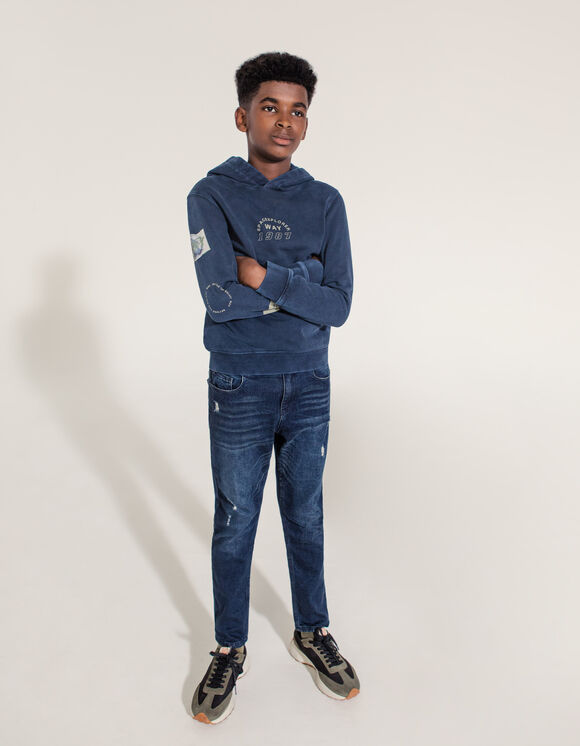 Boys’ vintage blue straight jeans with placed wear