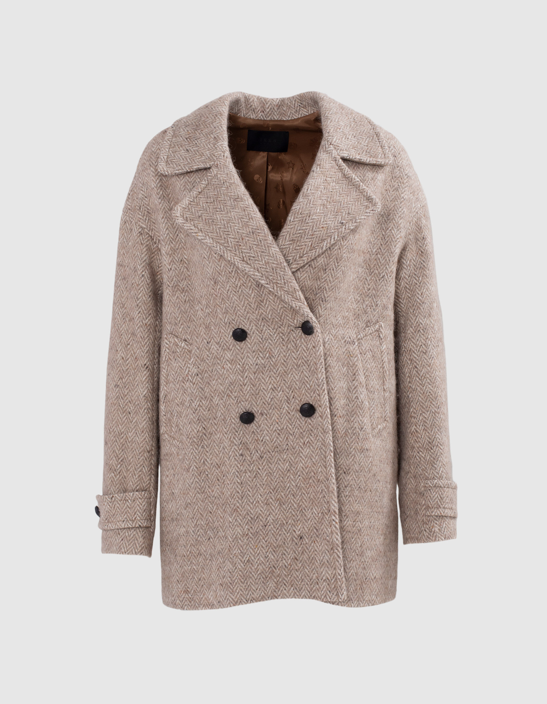 Manteau beige lainage motif chevrons Femme