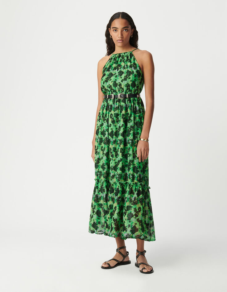 Robe longue verte imprimé abstrait Femme-1