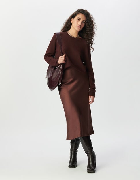 Jupe midi marron satiné Femme - IKKS