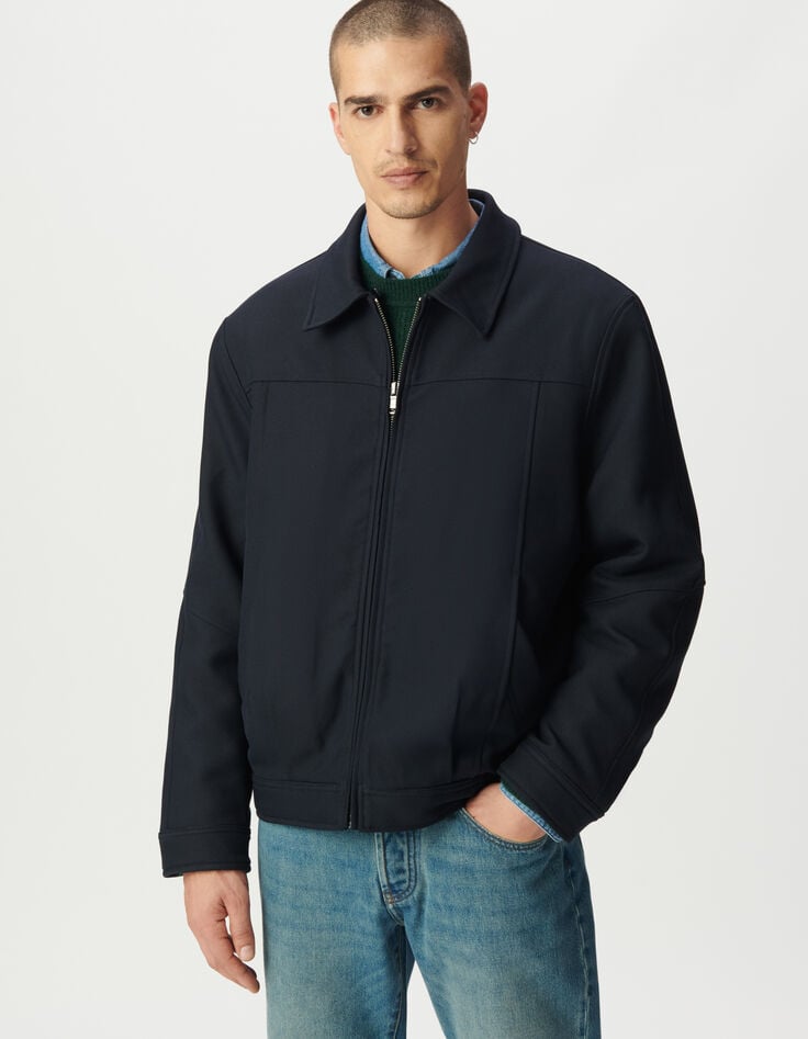 Marineblaue kurze Herren-Fliegerjacke trennbarer Kragen-2 Marineblaue kurze Herren-Fliegerjacke trennbarer Kragen-2