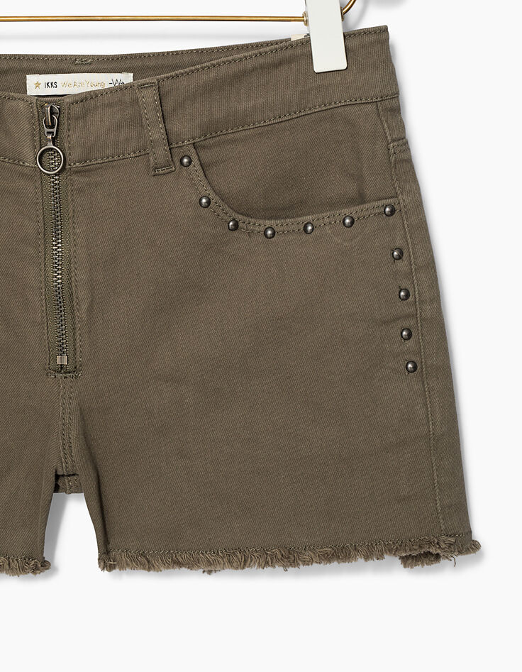 Girls' khaki studded denim shorts -3