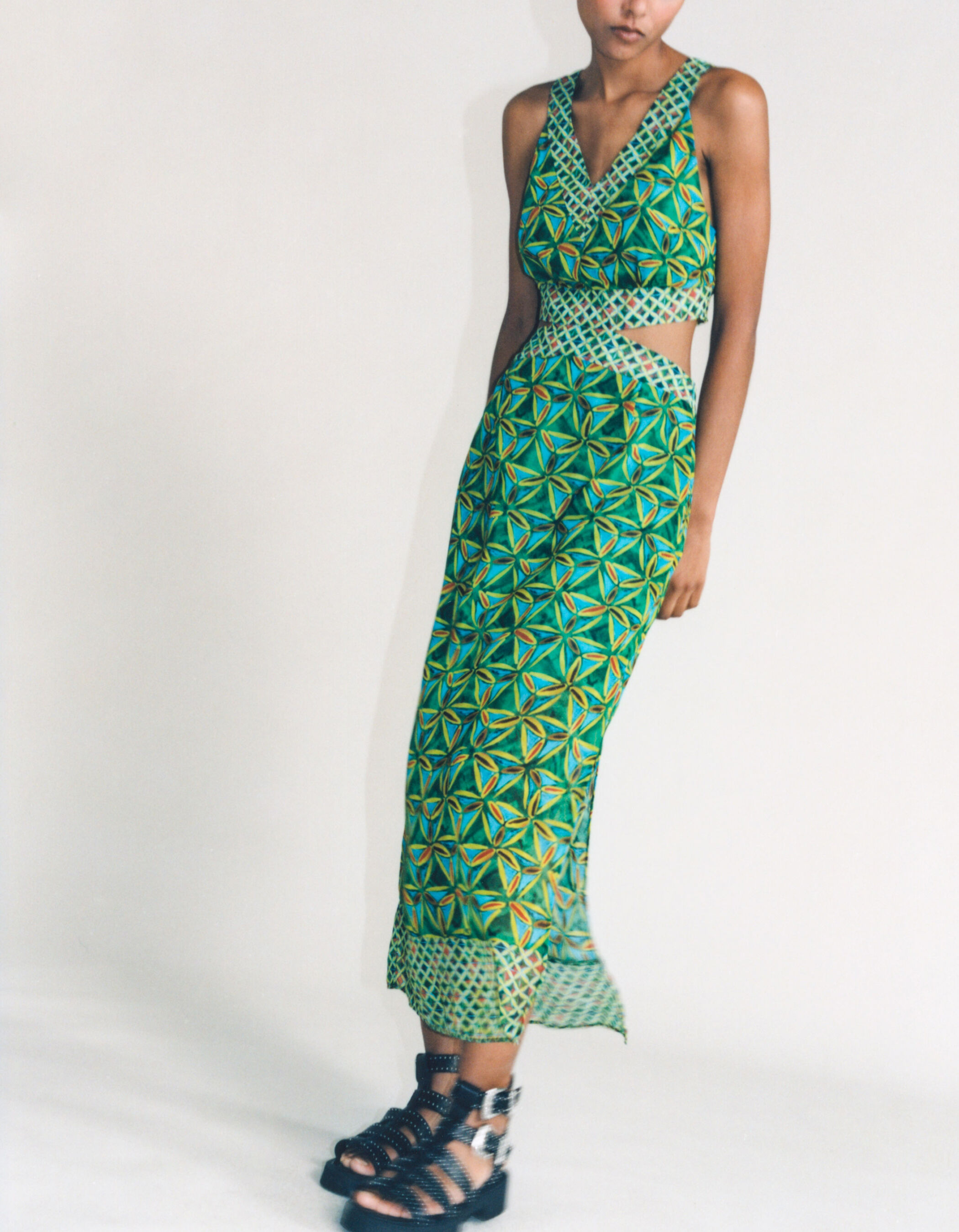 Robe verte matiere recyclee imprimee Femme IKKS