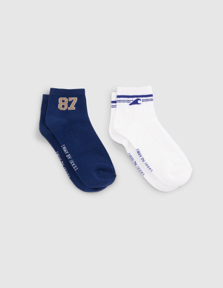 Boys&rsquo; blue and white short socks-2