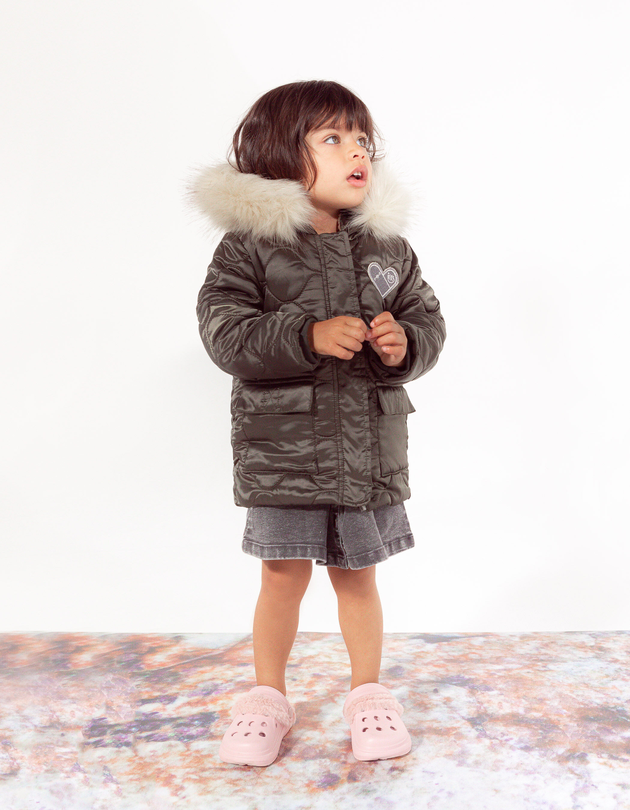 Parka kaki matelassee fourree a capuche bebe fille