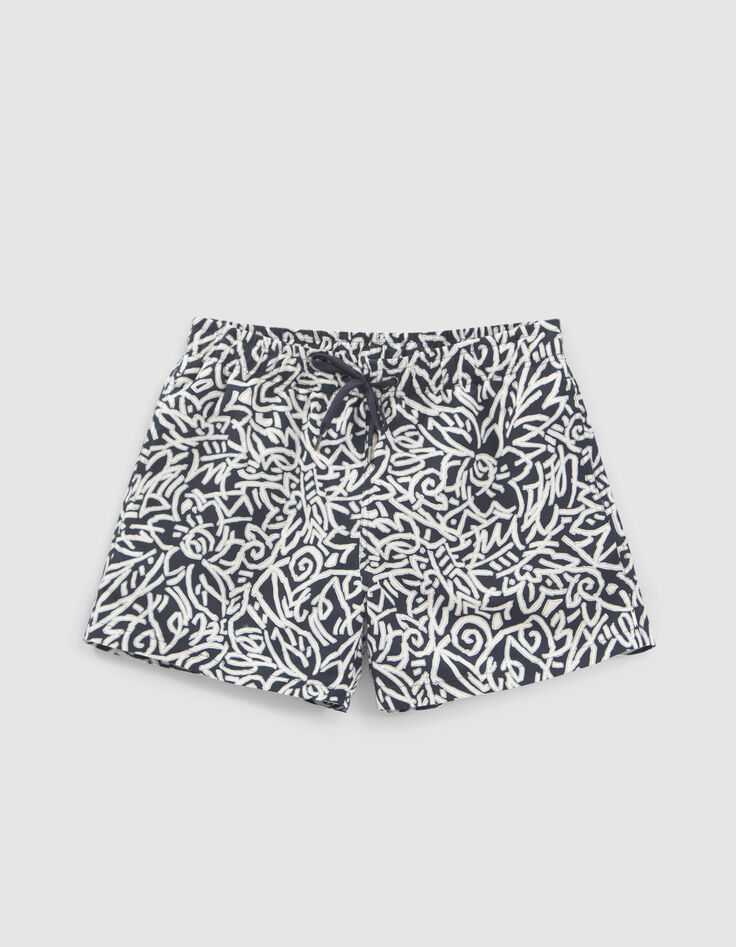 Marineblauwe zwemshort met grafische print Heren-1