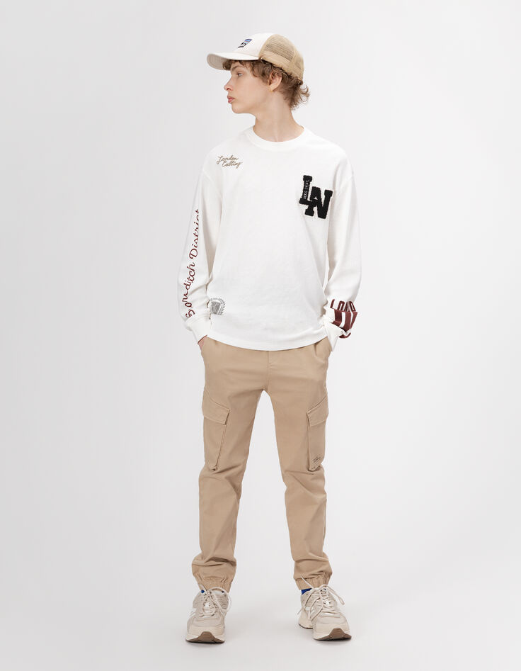 Boys’ white waffle long-sleeved T-shirt-8