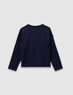 Marineblaues Mädchen-T-Shirt Stickereien und Strass-3
