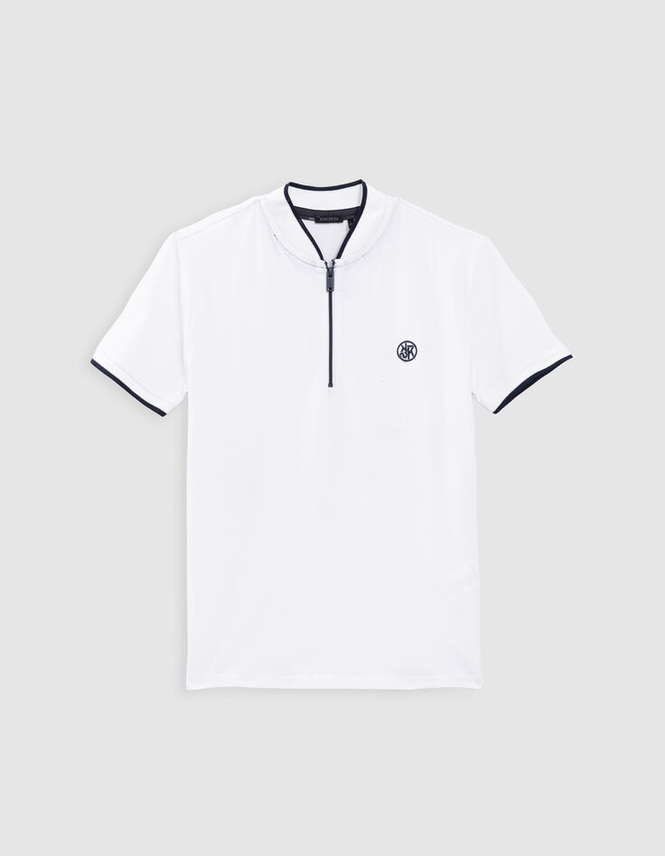 Polo blanc coton bio col zippé garçon-4