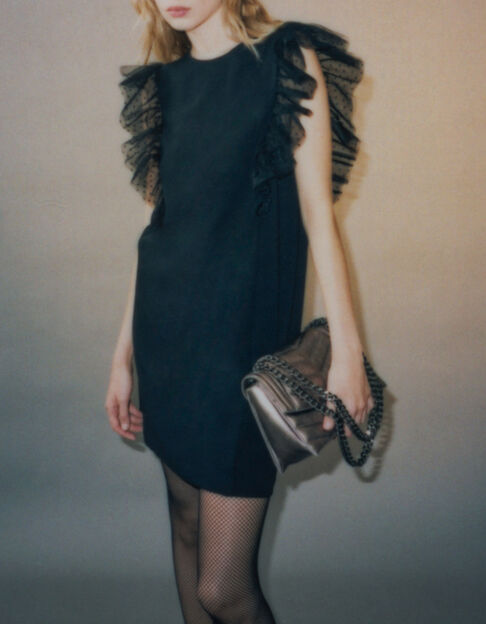 Vestido negro volantes tul plumetis mujer