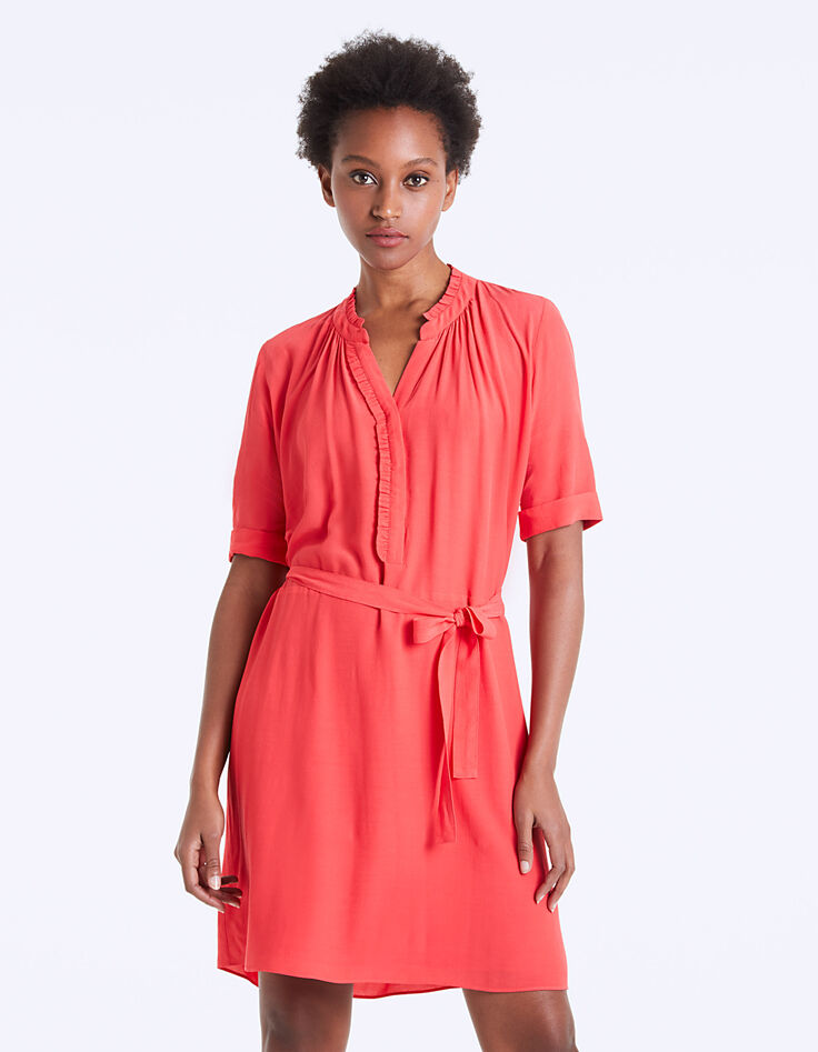 Vestido entallado crepé de viscosa cuello volante-2