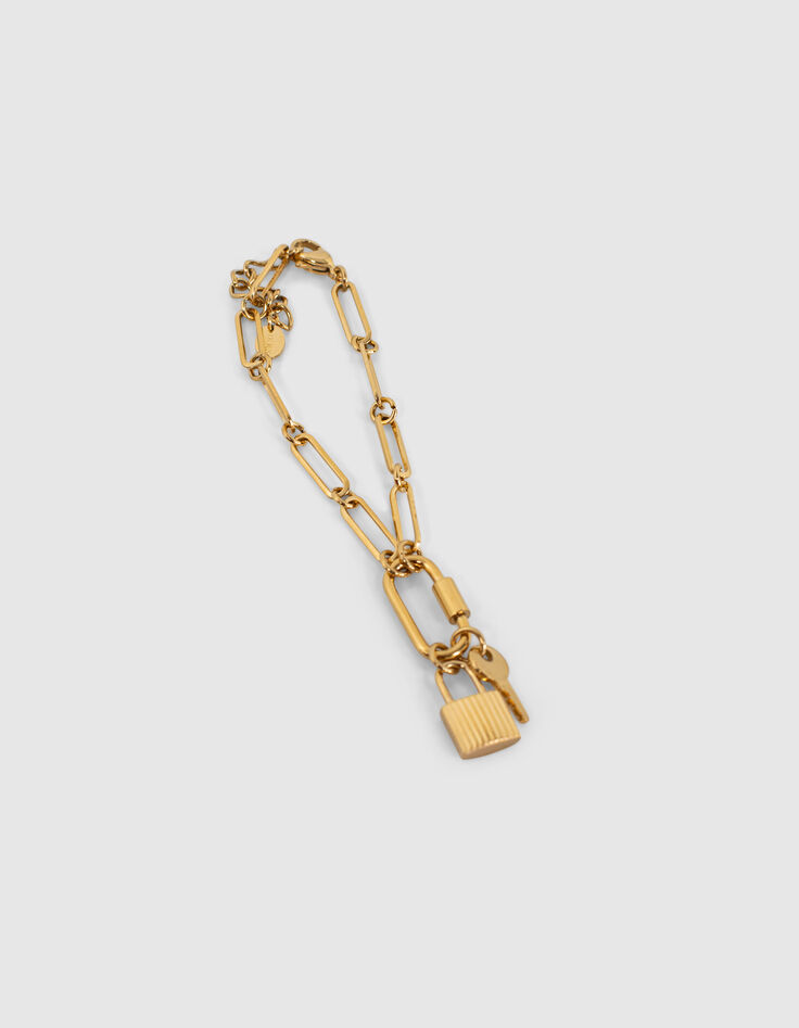 Women’s gold-toned large link bracelet, clip and charms-4