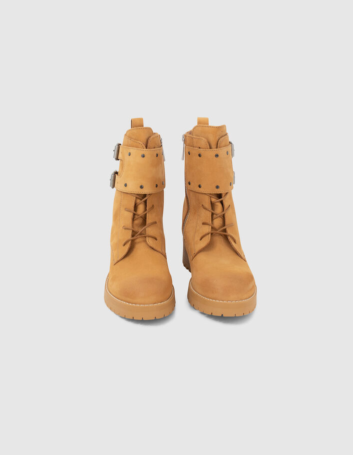 Women’s beige leather round-toed combat boots - IKKS