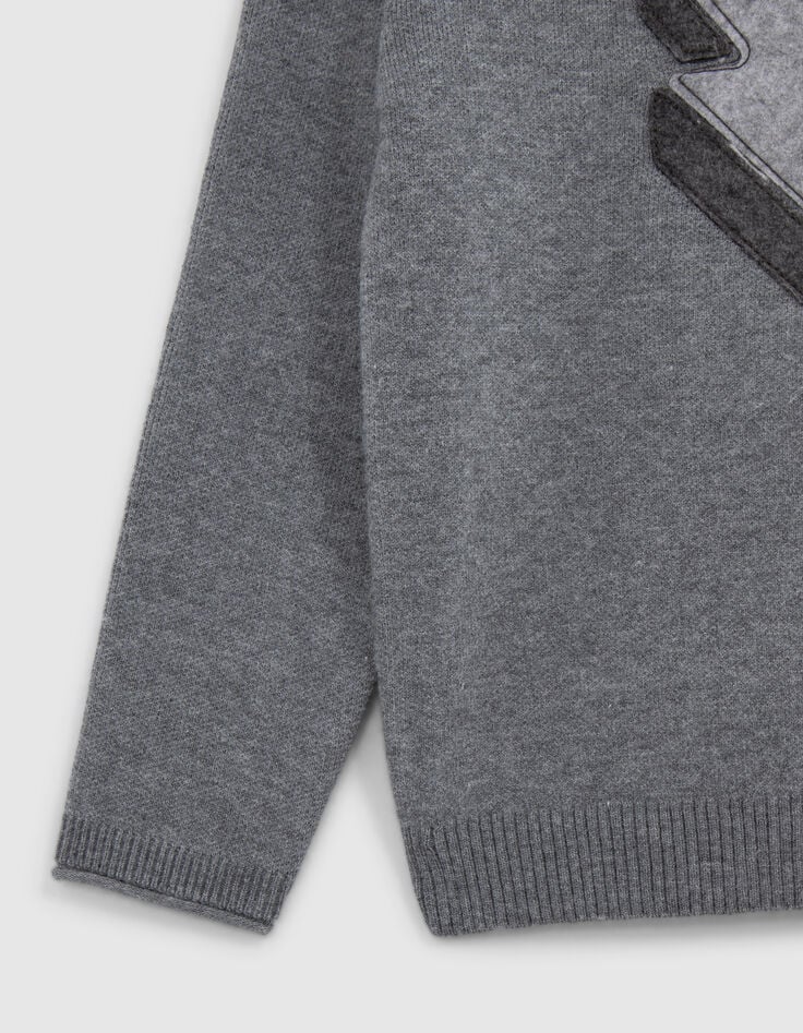 Pull gris tricot maxi badge éclair garçon-4 Pull gris tricot maxi badge éclair garçon-4
