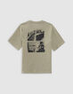 T-shirt kaki coton bio surfeurs et palmiers dos garçon-4
