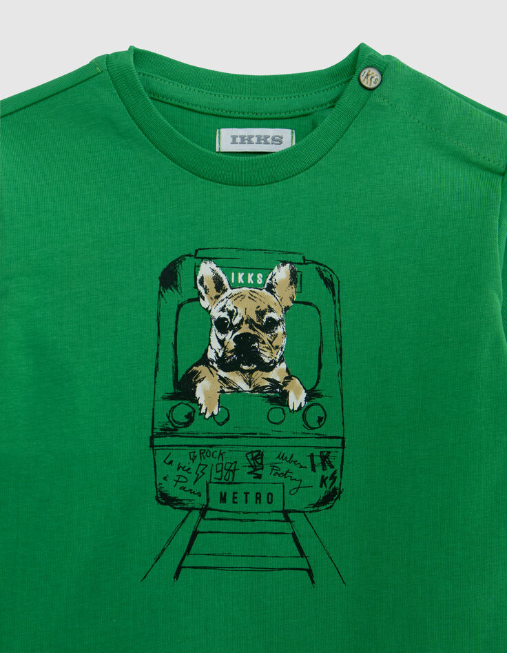 T-Shirt Bio-Baumwolle Grün, Hund-Metro-Motiv, Baby Junge-2
