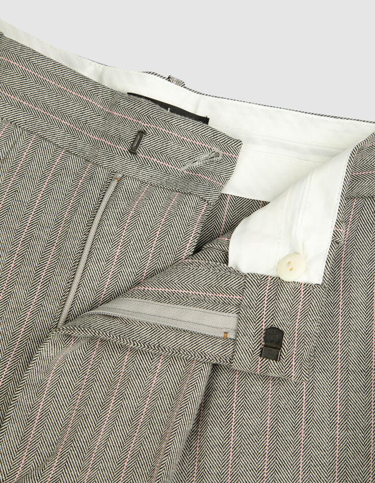 Pantalon de tailleur gris motif rayures roses Femme-8