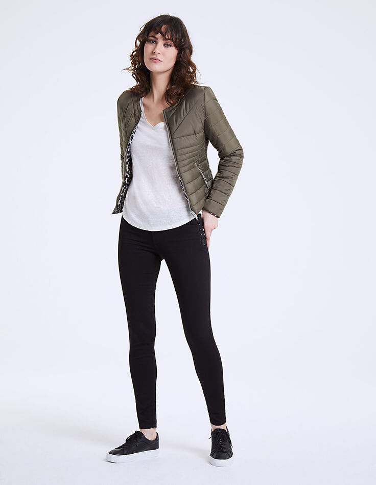 Women’s khaki leopard reversible padded jacket-6