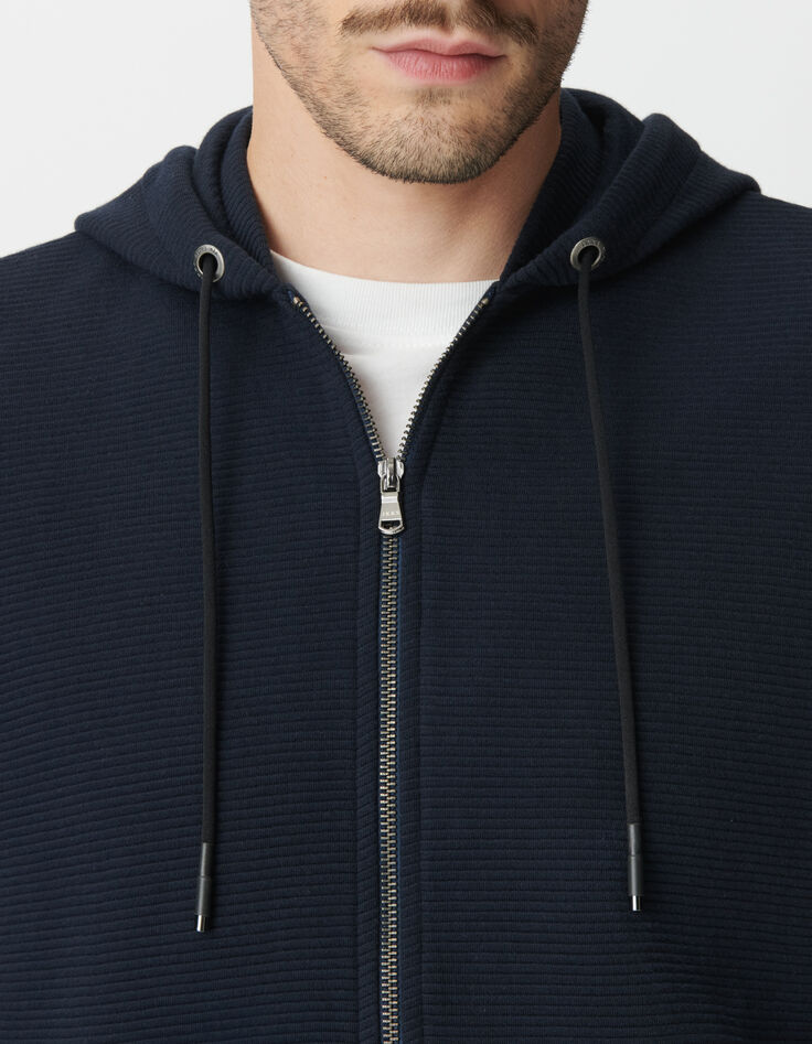 Men&rsquo;s navy cotton Ottoman knit hooded cardigan-1