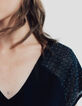 Schwarzer Damen-Strickpullover kurze &Auml;rmel und Strass-4