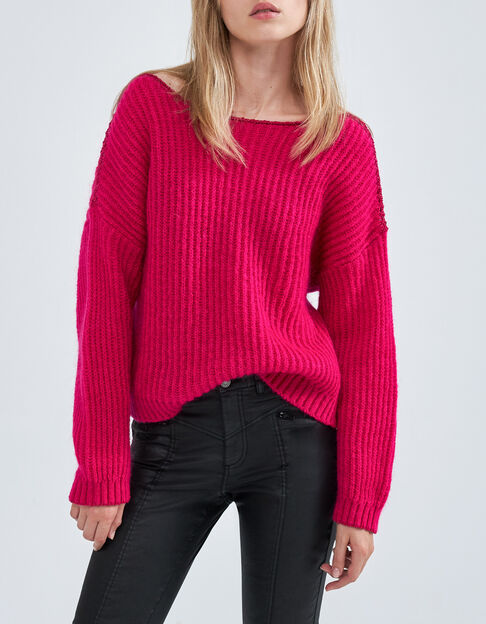 Jersey rosa punto acanalado y detalles lúrex mujer