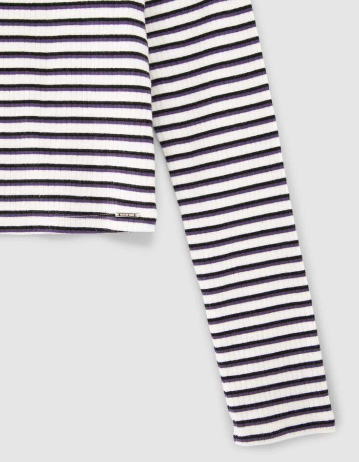 Wit geribd T-shirt met strepen meisjes-4