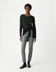 Tee-shirt noir paillet&eacute; encolure tress&eacute;e Femme-2