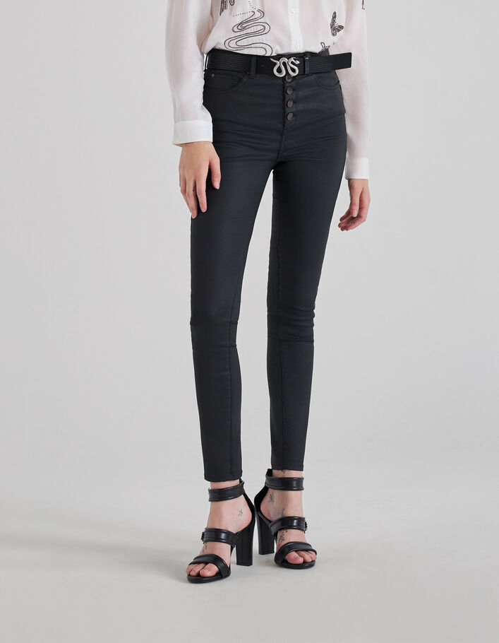 Women’s black coated high-waist slim jeans - IKKS