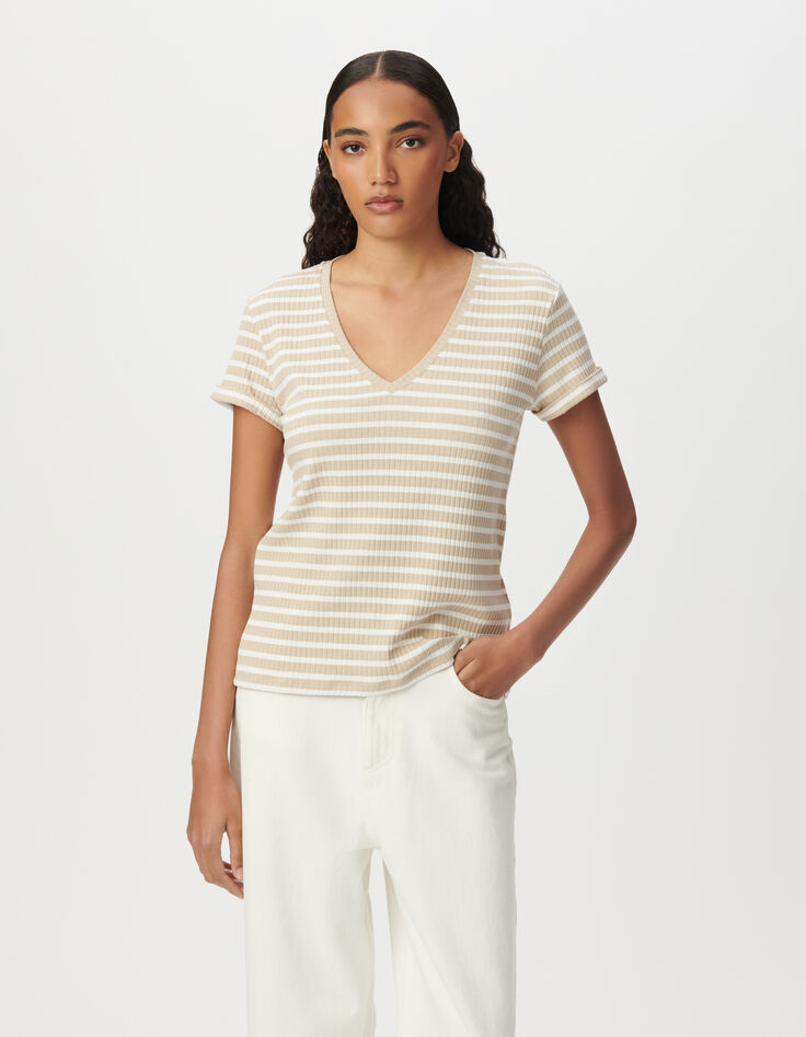 Camiseta beige rayas crudo acanalada-2