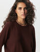 Pull en laine marron tricot fantaisie Femme-4