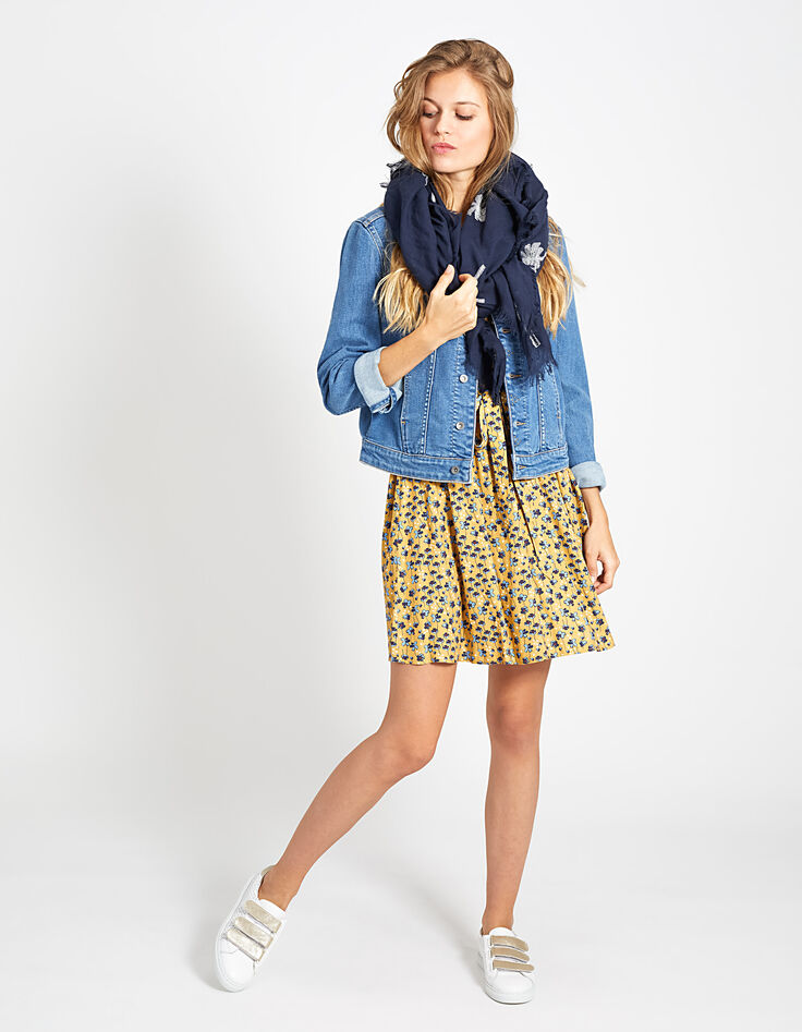 Kurkuma jurk met kleurrijke bloemenprint I.Code-6