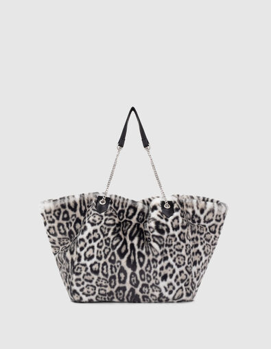 Women’s black and white leopard faux fur tote bag - IKKS
