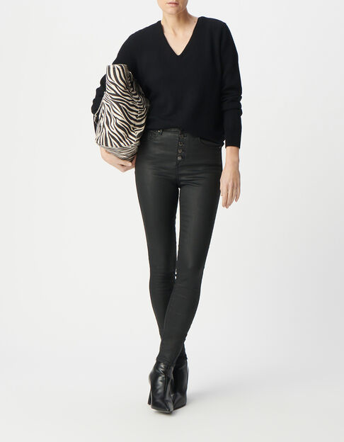 Vaqueros cropped negros de mujer con botones visibles powerstretch - IKKS