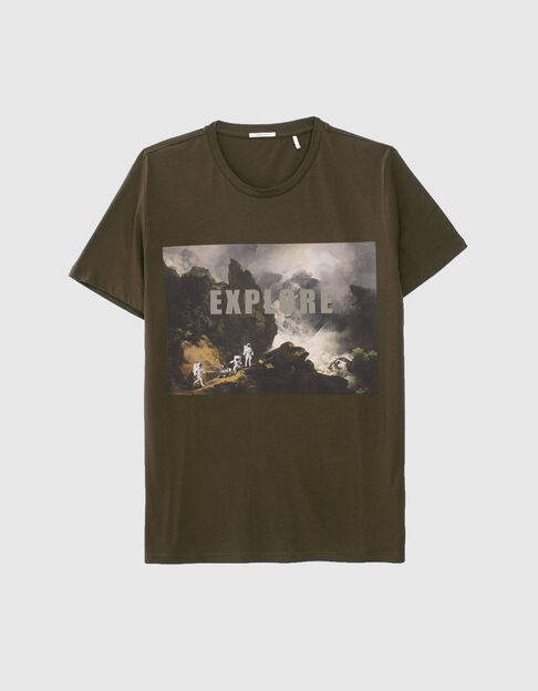 Kaki T-shirt opdruk kosmonauten Heren