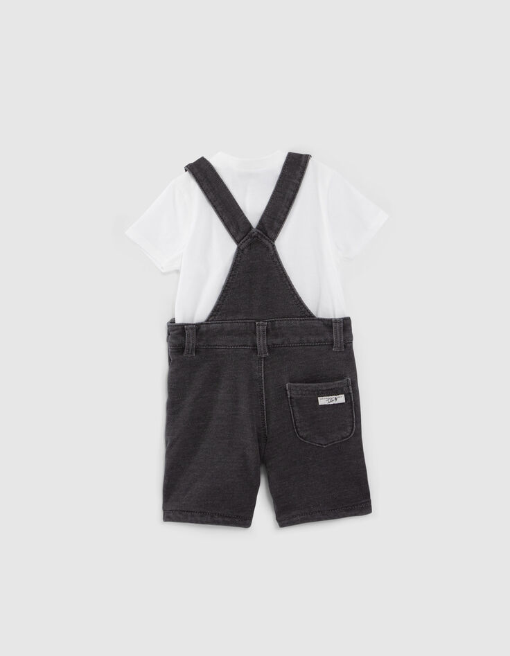 Baby boys’ T-shirt and grey denim dungarees outfit-3