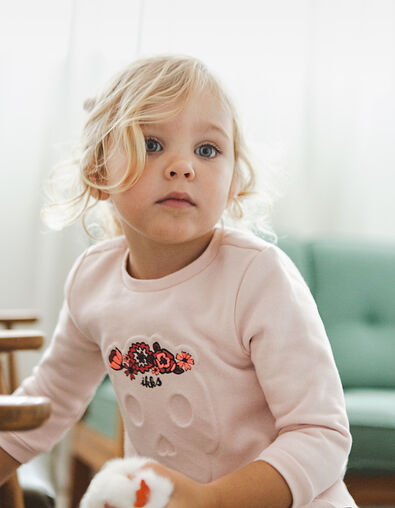 Robe-sweat rose à relief tête de mort bébé fille - IKKS