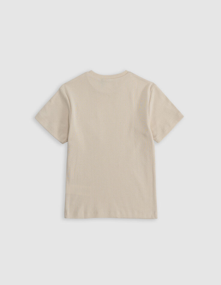 Beiges Jacquard-Jungen-T-Shirt mit gestickter Tasche-5