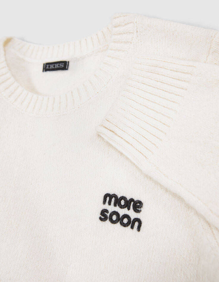 Pull écru tricot cropped broderie message fille-6
