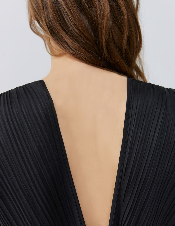 Robe longue noire plissée recyclée Femme-3