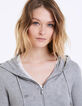 Cardigan zippé gris à capuche visuel Love femme-4