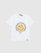 Wit T-shirt biokatoen print en borduursel SMILEYWORLD jongens-1