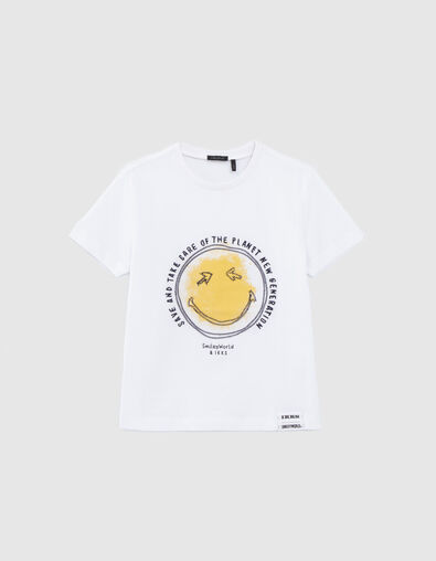Wit T-shirt biokatoen print en borduursel SMILEYWORLD jongens - IKKS