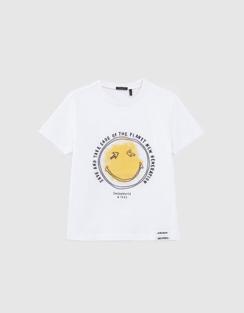Boys’ white cotton T-shirt with SMILEYWORLD print & embroidery