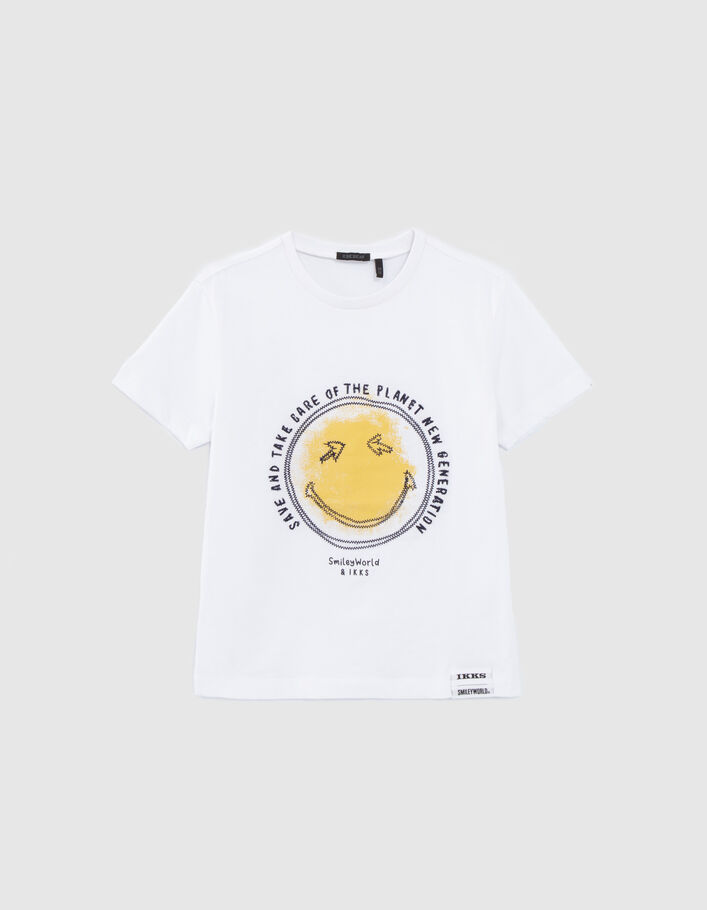 Boys’ white cotton T-shirt with SMILEYWORLD print & embroidery - IKKS