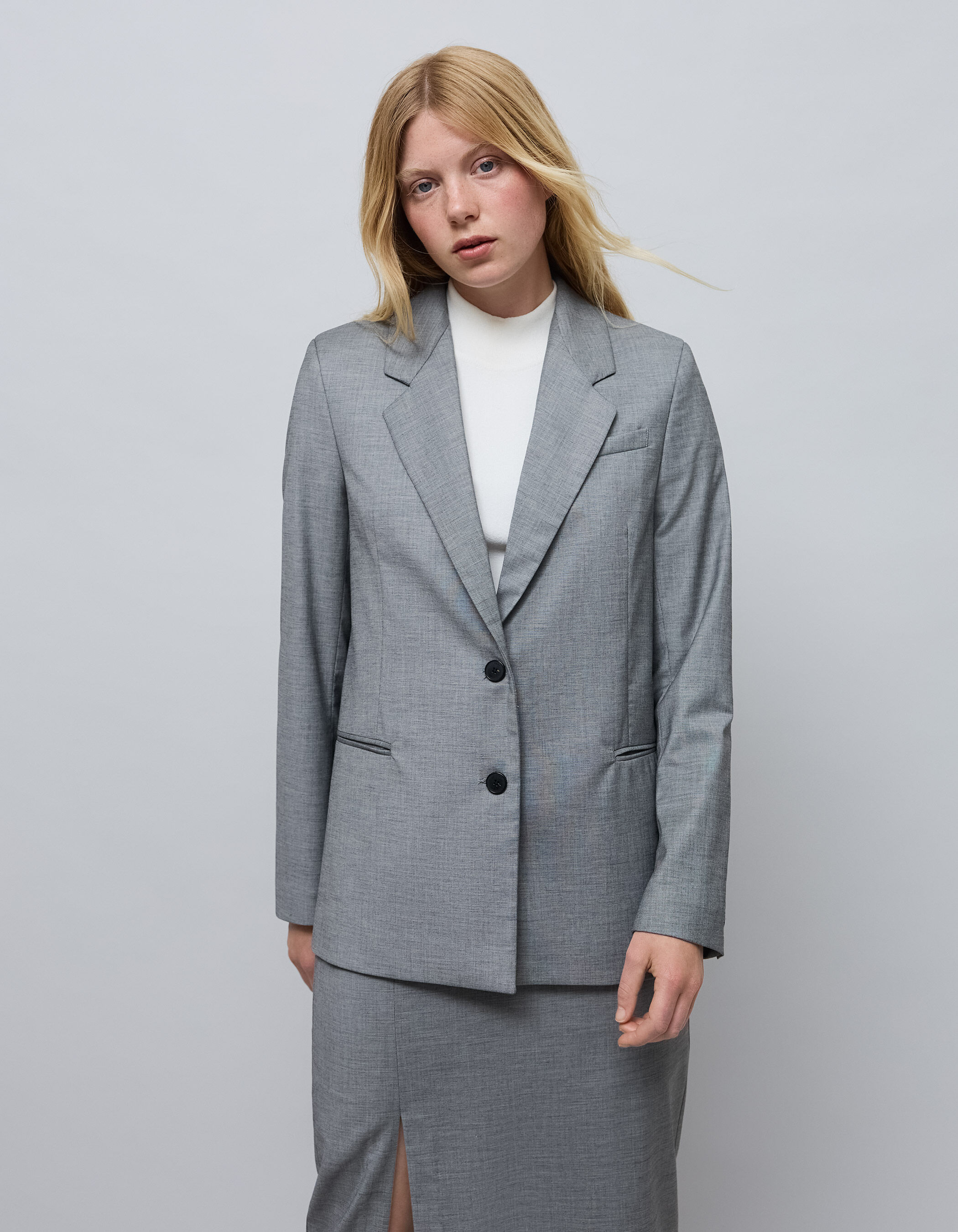 Women s oversized grey faux uni suit jacket IKKS