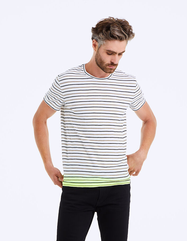 Tee-shirt off white à rayures sur effet tie and dye Homme - IKKS