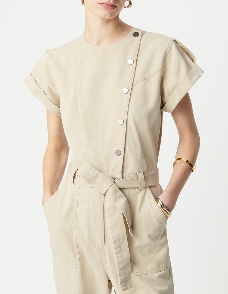 Combinaison beige fermeture asym&eacute;trique Femme-2